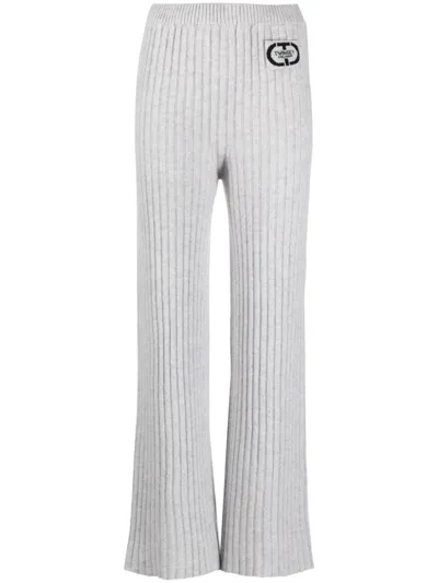 Twinset Logo-patch Ribbed-knit Trousers In Grau