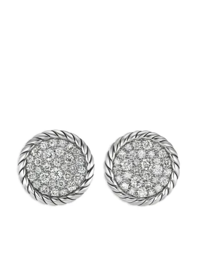 David Yurman Sterling Silver Dy Elements Button Diamond Stud Earrings In Dssadi