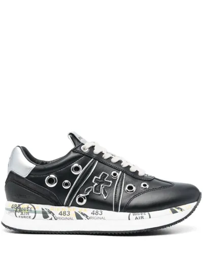 Premiata Conny Eyelet-detail Leather Sneakers In Schwarz