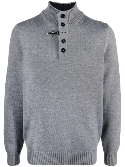 Fay Button-placket Virgin Wool Jumper In Grau