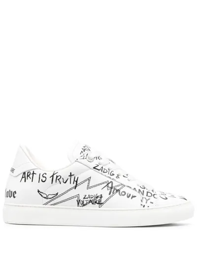 Zadig & Voltaire La Flash Graffiti-print Sneakers In White