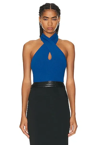 Alaïa Halter Bodysuit Top In Bleu Ceruleen