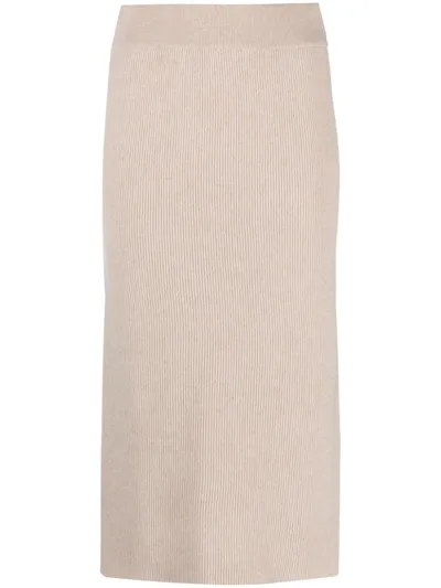 Brunello Cucinelli Ribbed-knit Midi Skirt In Cool Beige