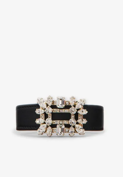 Roger Vivier Broche Vivier Buckle Bracelet In Leather In Black