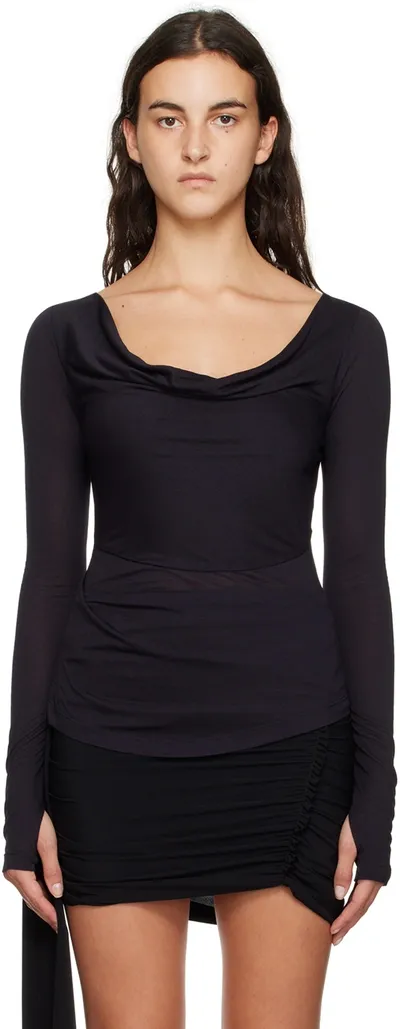 Helmut Lang Navy Cowl Neck Long Sleeve T-shirt In Black