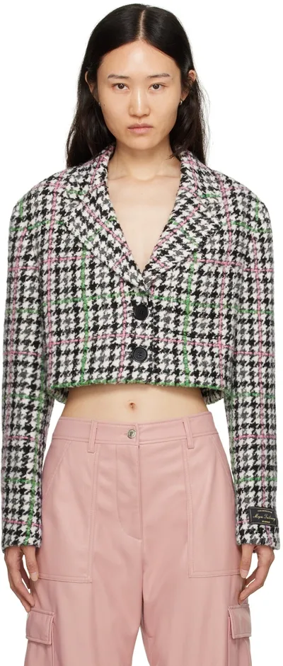 Msgm Cropped Houndstooth Single-breasted Blazer In Multi