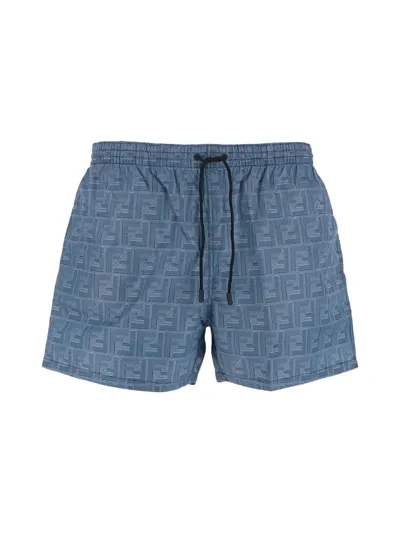 Fendi Ff Drawstring Swim Shorts In Blue