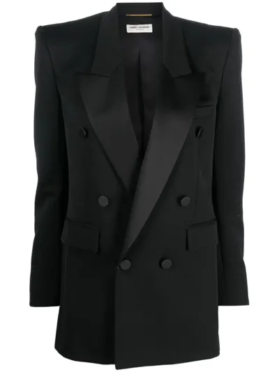 Saint Laurent Double-breasted Wool Blazer In Black