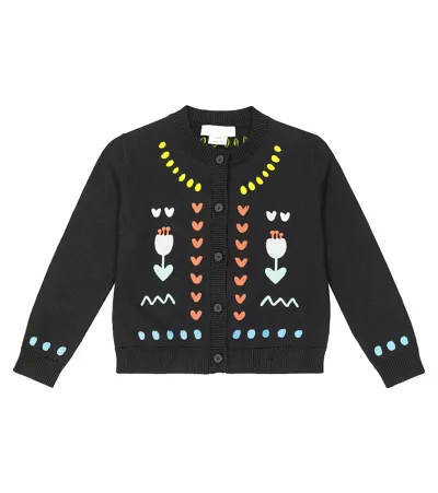 Stella Mccartney Kids' Embroidered Cotton And Wool Cardigan In Black