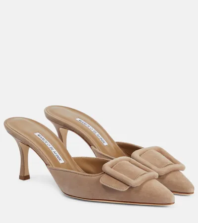 Manolo Blahnik Maysale 70 Suede Mule In Brown