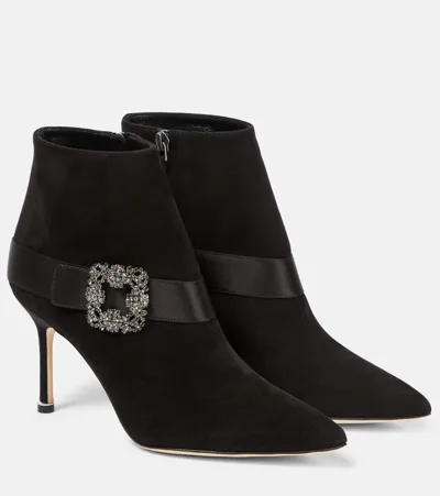 Manolo Blahnik Plinianu Black Suede Ankle Boots In Blck