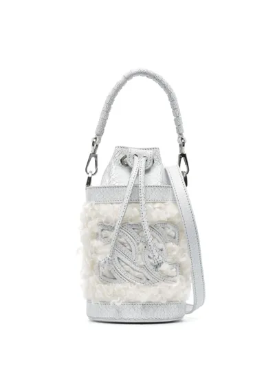 Casadei Giulia Faux-shearling Bucket Bag In White