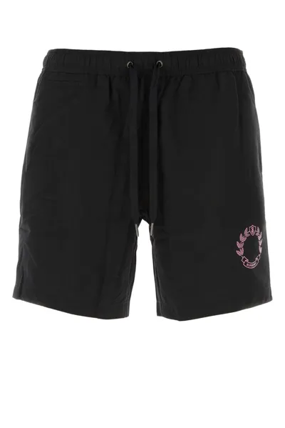 Burberry Oak Leaf Crest Drawstring Swim Shorts In Black