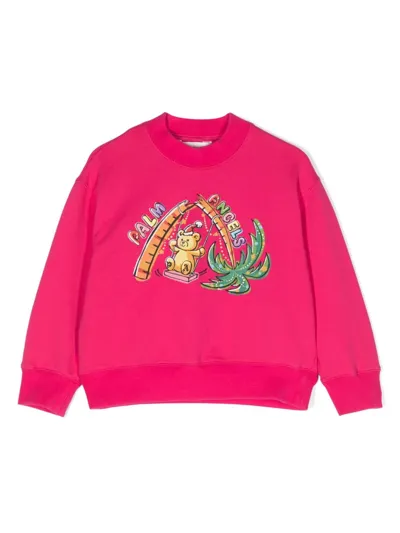 Palm Angels Kids' Graphic-print Cotton Sweatshirt In Pink