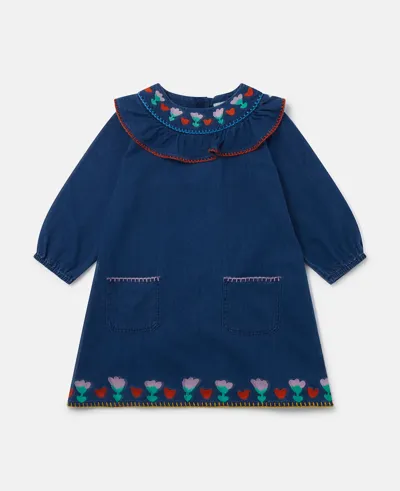 Stella Mccartney Folk Flower Embroidered Collared Dress In Navy