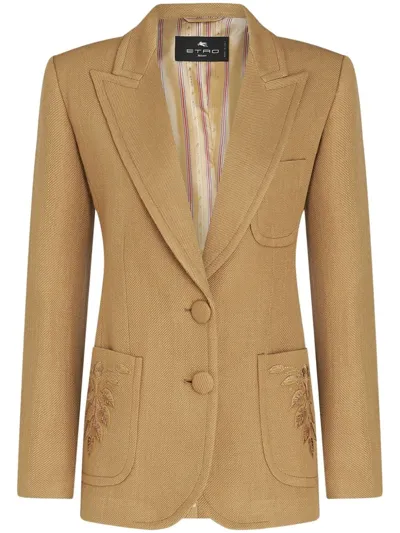 Etro Embroidered-detail Single-breast Blazer In Beige