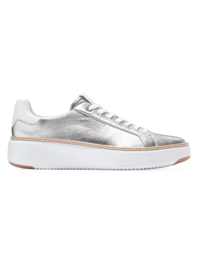 Cole Haan Women's Grandpro Topspin 25mm Metallic Leather Low-top Sneakers In Silver