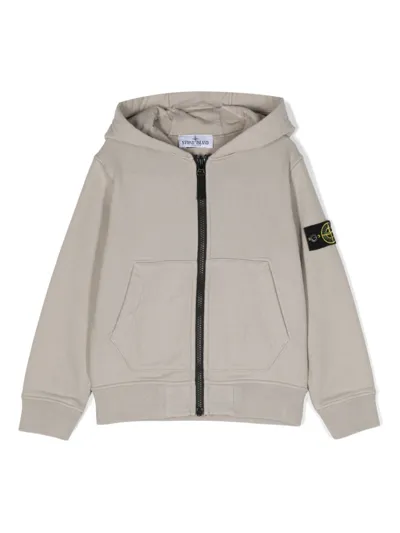 Stone Island Junior Compass-badge Cotton Hoodie In 灰色