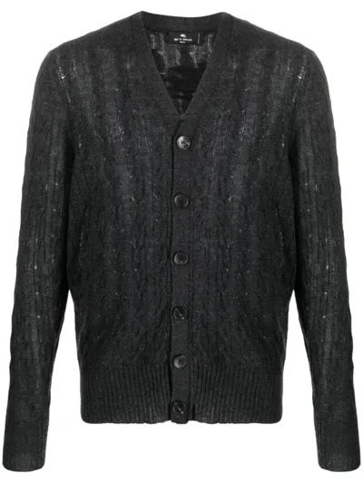 Etro Cable-knit Cashmere Cardigan In Black