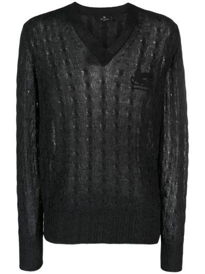 Etro Logo-embroidered Cashmere Jumper In Negro