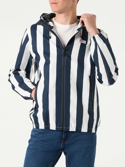 Mc2 Saint Barth Man Hooded Jacket With Striped Print In Blue