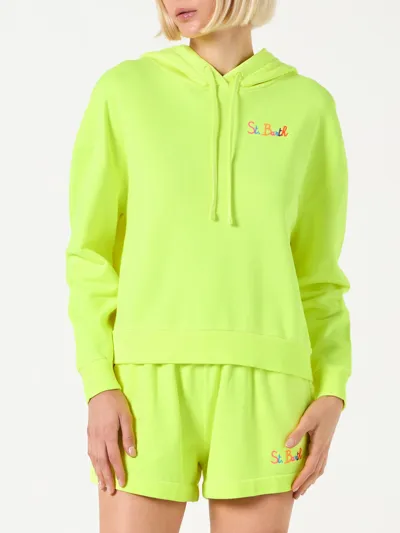 Mc2 Saint Barth Fluo Yellow Hoodie With Saint Barth Embroidery