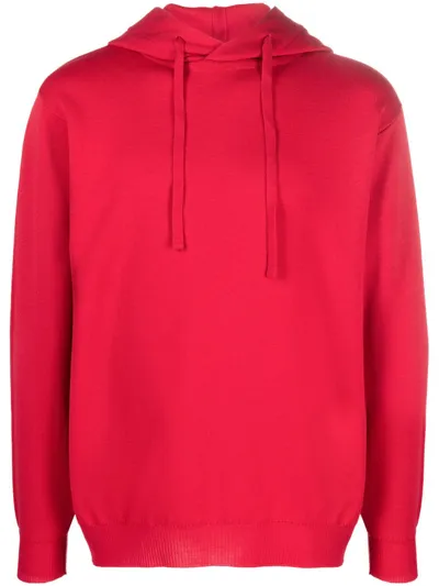 John Smedley Virgin Wool Drawstring Hoodie In Red