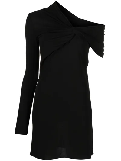 Saint Laurent Asymmetric Twist-detail Minidress In Black