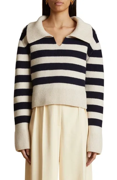 Khaite Franklin Stripe Collared Cashmere Sweater In Multicolor