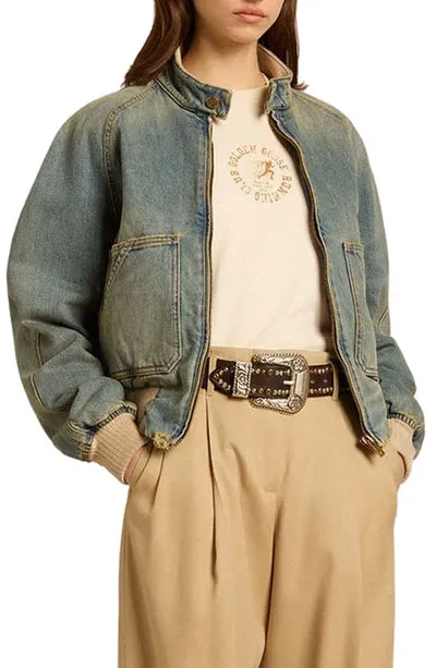 Golden Goose Denim Bomber Jacket In Blue