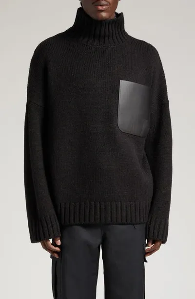 Jw Anderson Leather Patch-pocket Jumper In Black