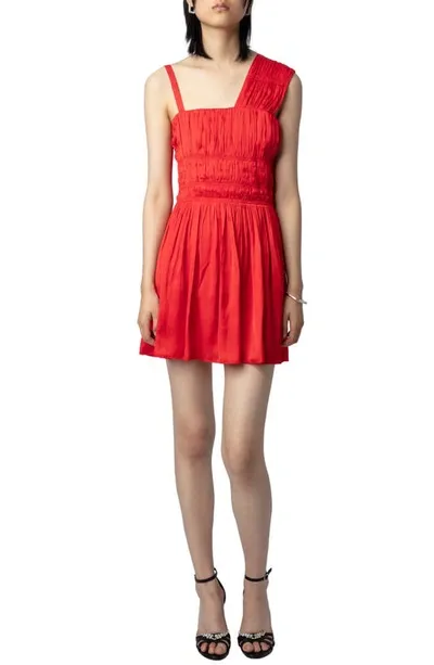 Zadig & Voltaire Roselie Satin Pleated Dress In Red