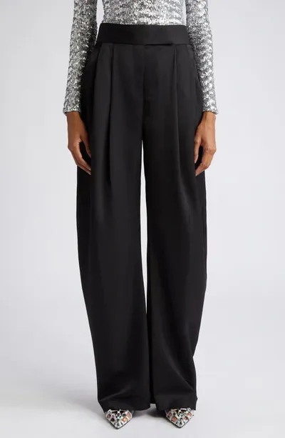 Attico Gary Wool Serge High Rise Wide Pants In Black