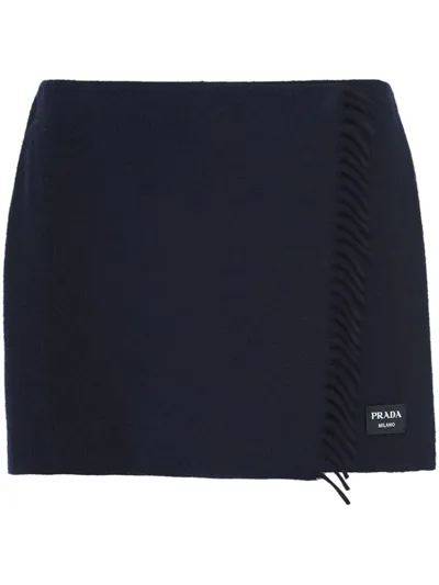 Prada Fringed Cashmere Miniskirt In Blue