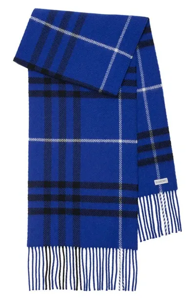 Burberry Fringed Checked Wool And Cashmere-blend Scarf In Knight