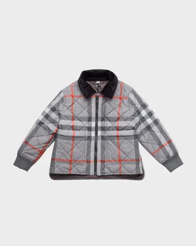 Burberry Kids' Boy's Otis Quilted Check-print Lined Jacket In Coolchrcoalgry Ip