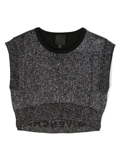 Givenchy Kids' Logo-embroidered Lurex Cropped Top In Black