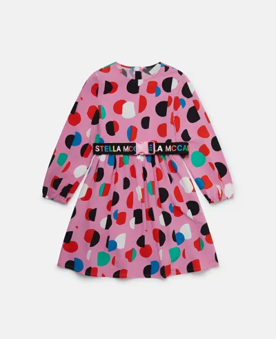 Stella Mccartney Kids' Logo Tape Dot Print Dress In Pink Multicolour