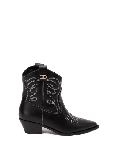 Twinset Leather Ankle Boots In Black  