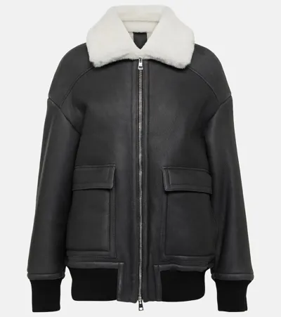 Blancha Shearling-lined Leather Bomber Jacket In Black