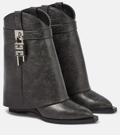 Givenchy Shark Lock Leather Ankle Boots In Black  