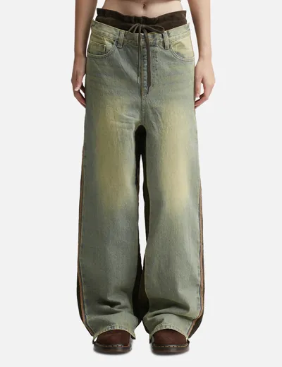 Open Yy Front Jean Corduroy Pants In Brown