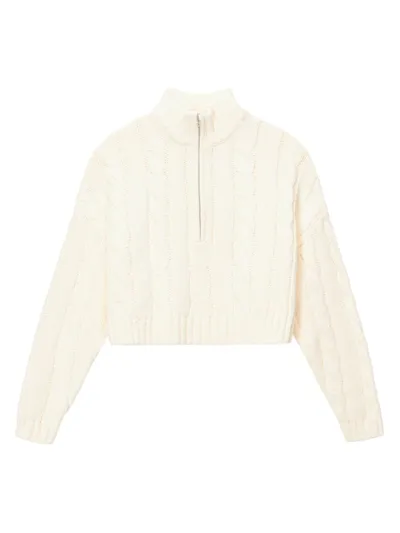 Staud Hampton Half Zip Cable Sweater In Ivory