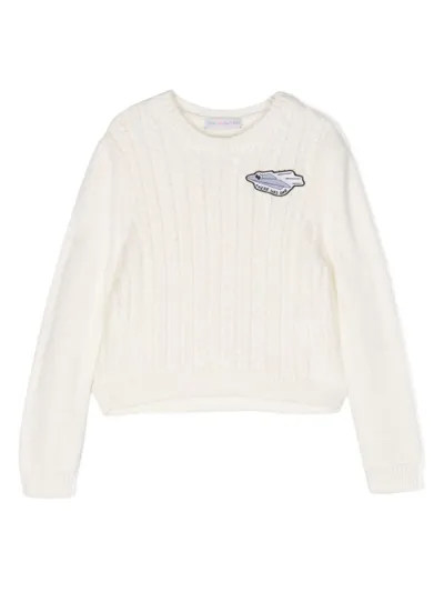 There Was One Logo-patch Cable-knit Jumper In White