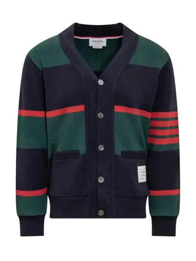 Thom Browne Striped Cardigan In Blue