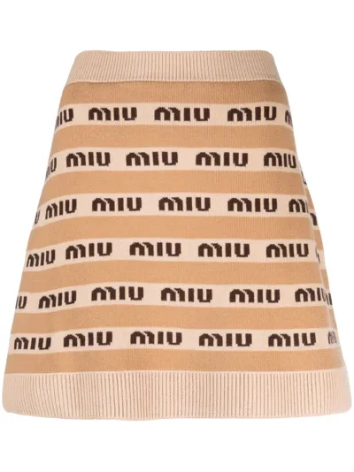 Miu Miu Logo Mini Skirt In Beige