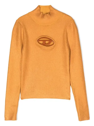 Diesel Kids' Logo-plaque High-neck Jumper In Orange