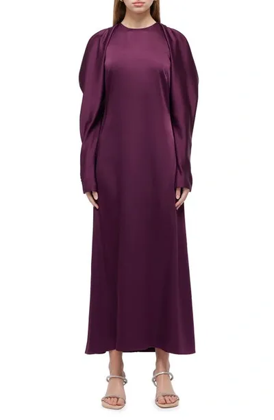 Simkhai Lovisa Draped Cold Shoulder Long Sleeve Satin Dress In Purple