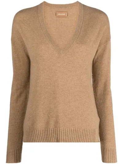 Zadig & Voltaire V-neck Cashmere Jumper In Braun