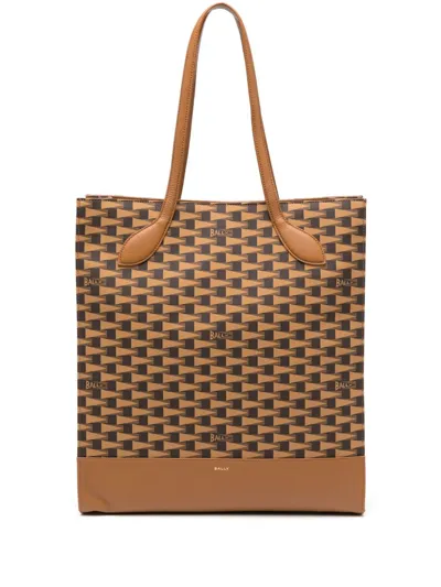 Bally Pennant Leather Tote Bag In Brown